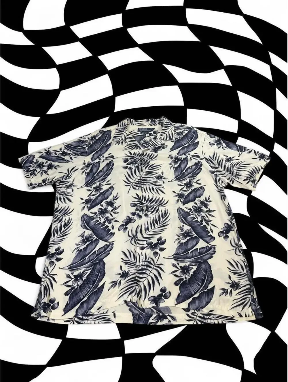 Vintage Polo Ralph Lauren Men's Blue Tropical Leaf and Flower Print